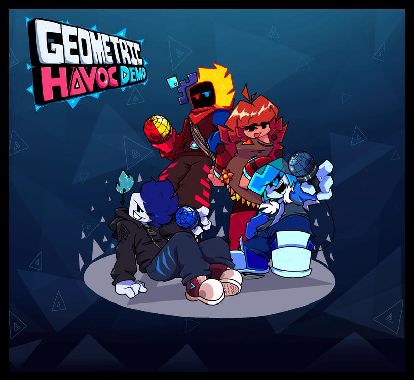 Geometric Havoc Demo Poster - 4 Full Body Drawings + Simple Background
